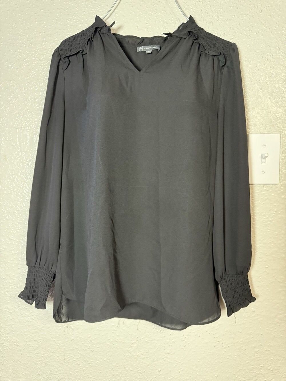 Adrianna Papell women's mesh black long sleeve blouse Size S